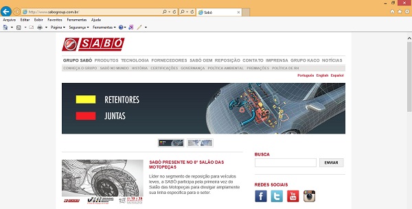 A tela inicial do novo site da Sabó